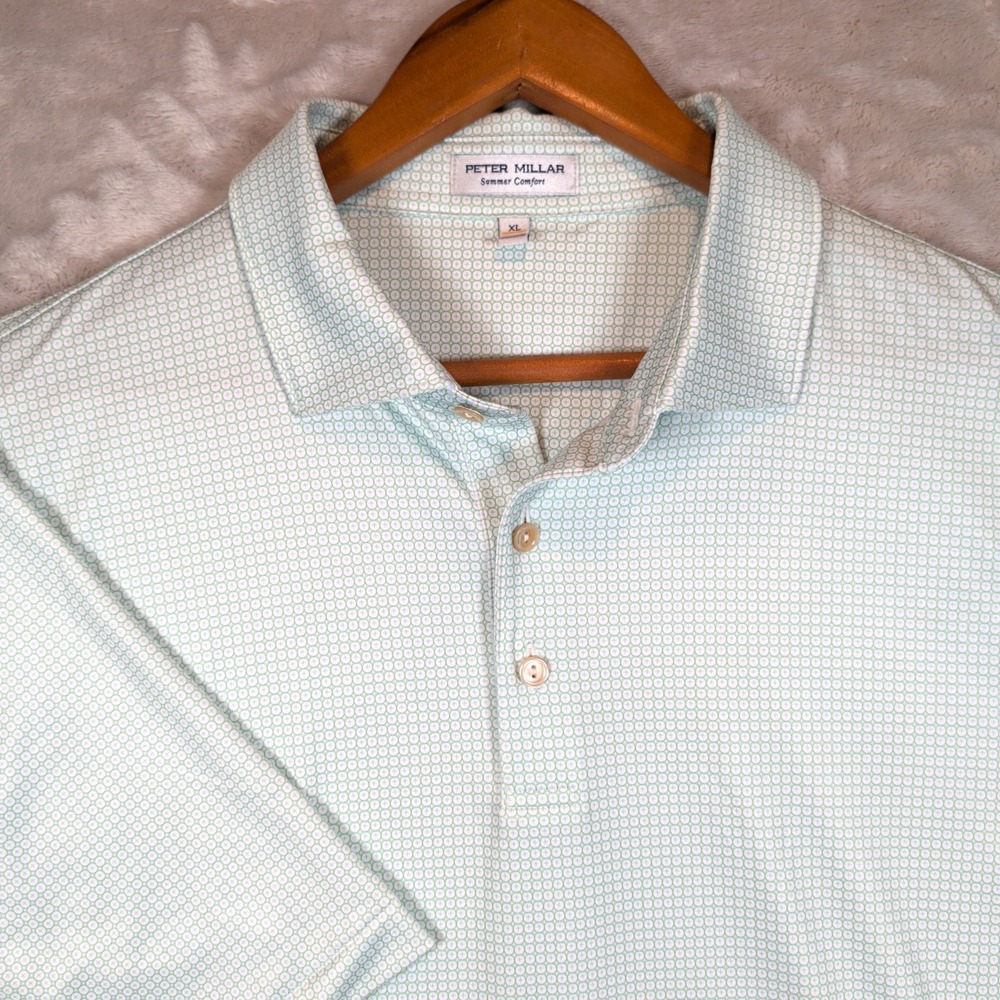 Peter Millar Orbit Performance Polo Men XL Green Geometric Golf Activewear